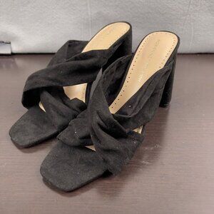 ADRIENNE VITTADINI Womens Black Cross-Strap Heeled Sandals Size 9